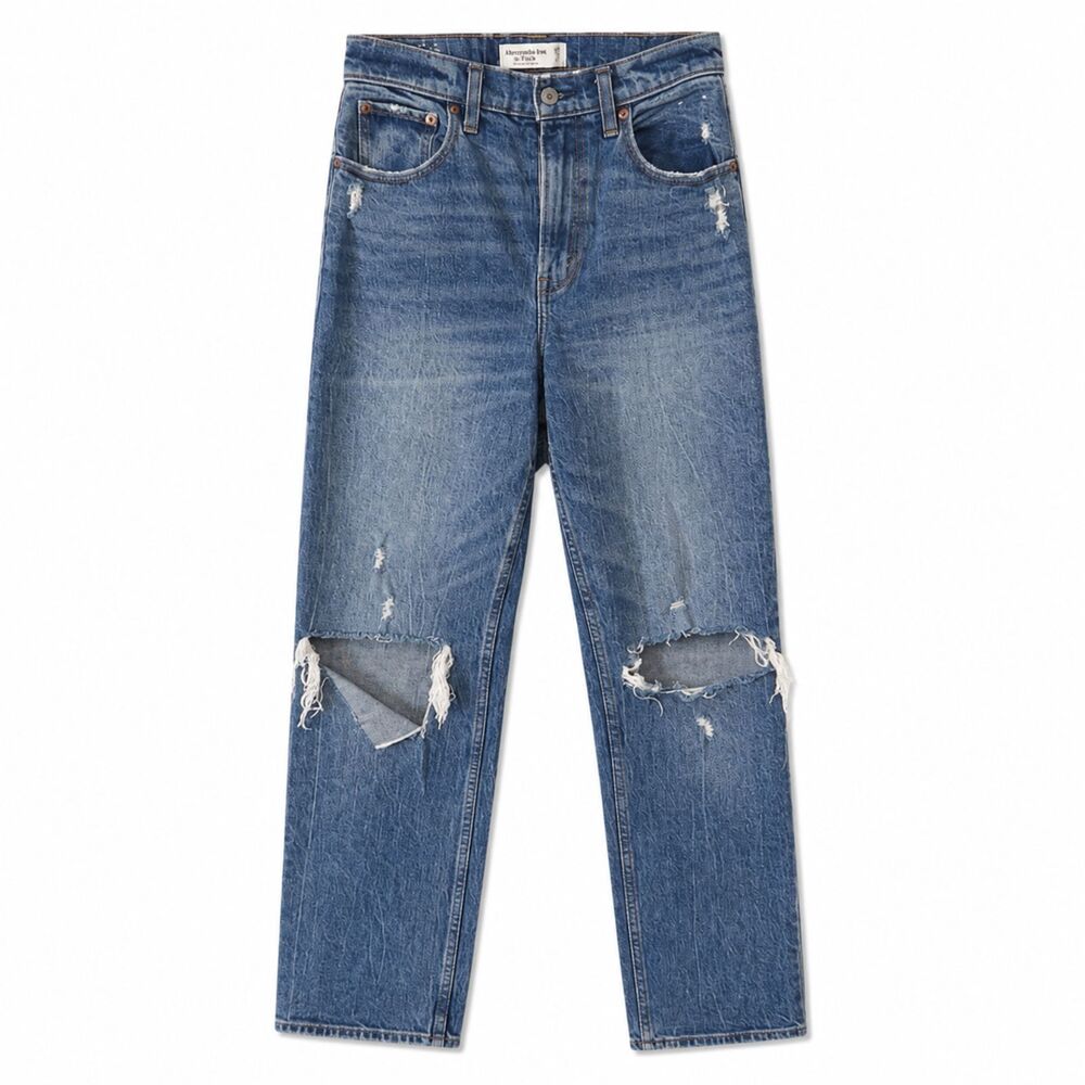 Abercrombie & Fitch 90s Straight Jeans 25/0 Ultra High Rise Distressed Denim